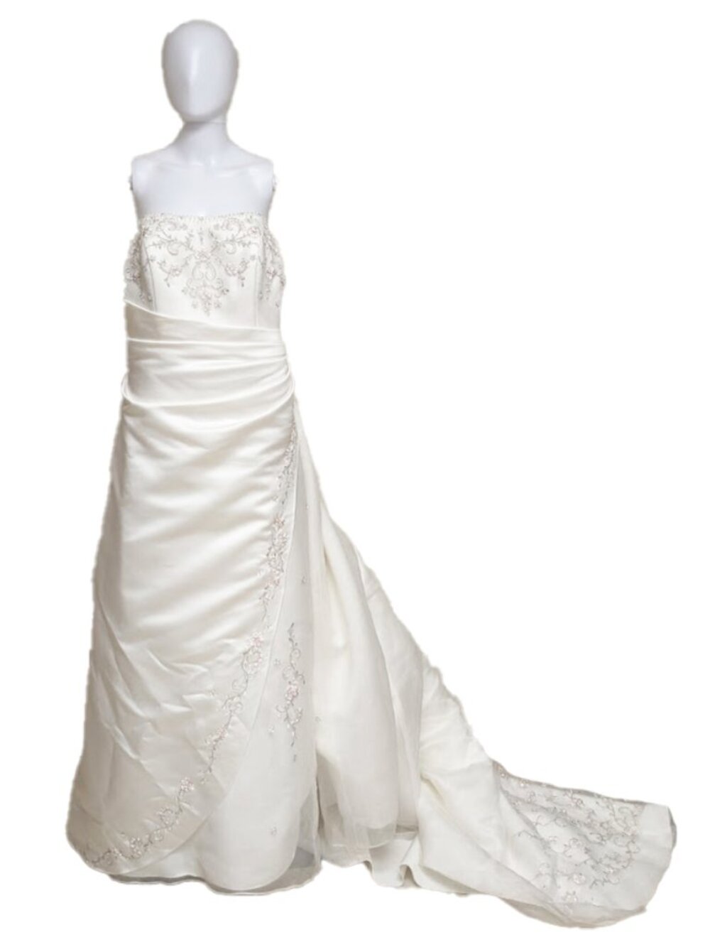 DAVID'S BRIDAL Strapless Wedding Gown w/ Embroidery, Crystals & Beading + Train
